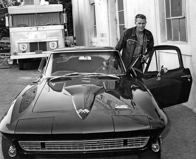 Steve McQueen getting in his very cool 1966 Corvette Stingray 427 Coupe Steve McQueen getting in his very cool 1966 Corvette Stingray 427 Coupe